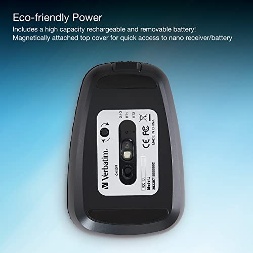 Verbatim Rechargeable Multi-Device Bluetooth 5.0 Usb 2.4Ghz Wireless Optical Mouse With Adjustable Dpi – Black 70755 #TOP5