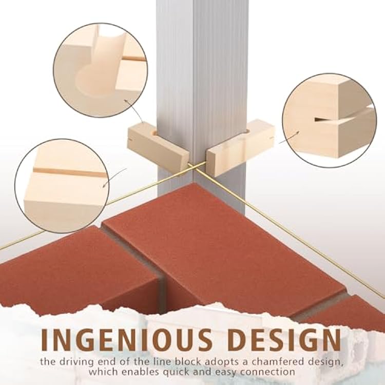 DoubleFill 2 Pairs 4 Inch Line Blocks Masonry String Lines Concrete Blocks for Masonry Tools (Wood,Wood Color)