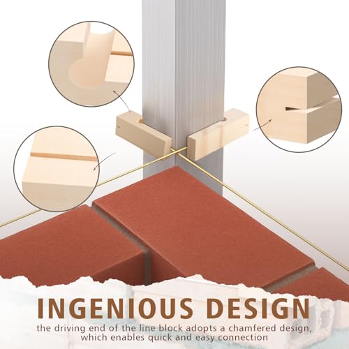 DoubleFill 2 Pairs 4 Inch Line Blocks Masonry String Lines Concrete Blocks for Masonry Tools (Wood,Wood Color)
