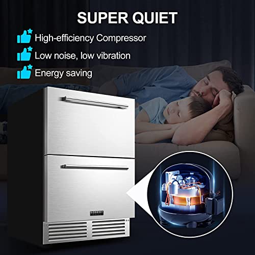 Bodegacooler 24 Inch Under Counter Double Drawer Fridge, Indoor And Outdoor Beverage Refrigerator, Weather Proof Stainless Steel Beverage Fridge For Home & Commercial Use, Built-In And Freestanding #TOP7