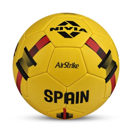 Image of Nivia Airstrike Football (Spain) Training Ball, 32 Panels, Butyl Bladder, Made for Beginners, to Play On Both Natural and Artificial Grass (Yellow, Size-3)