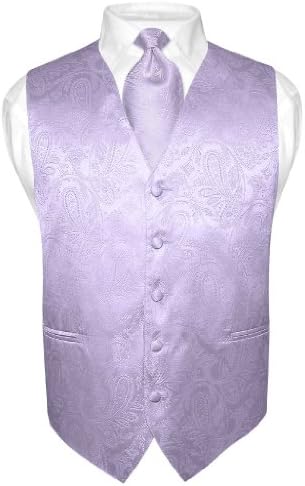 Vesuvio Napoli Men's Paisley Design Dress Vest & NeckTie LAVENDER Purple Neck Tie Set sz Med