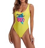 MIAIULIA Women's Retro 80s/90s Inspired High Cut Low Back Padding One Piece Swimwear Bathing Suits Back to 80 Yellow L