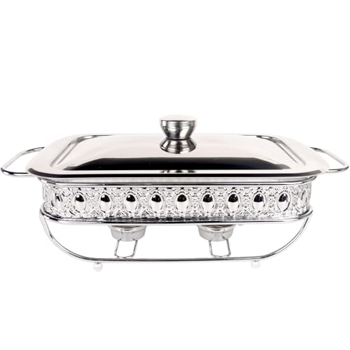 jinsongdafa Casserole Dish Glass Baking Dish with Stainless steel Lid and rack, Large Baking Pan For Casserole & Lasagna, Dishwasher, Freezer, Microwave and Oven Safe, (Silver rectangle, 1.9 Qt)