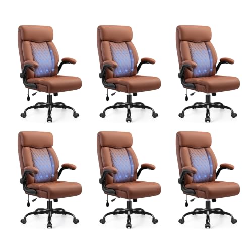 Image of Ergonomic Office Chair with Lumbar Support, Executive Leather Computer Desk Chair with Flip Up Arms & Rocking Function, High Back Big and Tall Comfortable Gaming Chair for Home Office