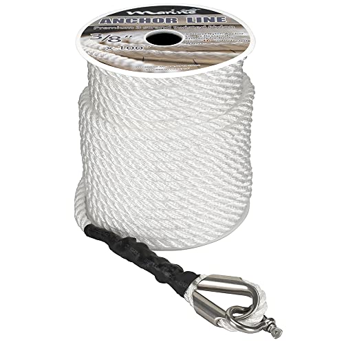 Marine System Made Nylon 3 Strand Anchor/Rigging Line Anchor Rope 3/8 Inch 100FT 150FT White (3/8" x 150')
