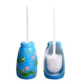 Joycaling Toilettenbürsten und -Halter Lotus-Muster-Toilettenbürste und Halter-Toilettenschüssel-Reinigungsbürstensatz unter Rand-Lippenbürste und Speicher-Transportgestell für Badezimmer