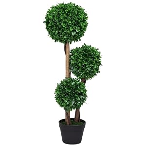 HOMCOM 3ft/36 Artificial 3 Ball Boxwood Topiary Tree with Pot, Indoor Outdoor Fake Plant for Porch, Home Office, Living Room Decor