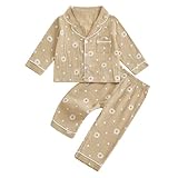 Kaipiclos Baby Girl Clothes Set Toddler Infant Girls Button-down Shirt Top Linen Pants 2PC Daisy Outfits 12 18 24 Month 3T 4T (Daisy Khaki, 12-18 Months)