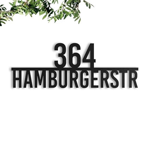 Steelmonks Straßenschild mit Hausnummer. Metall Adressschild und Plakette als Haustürschild oder Einweihungsgeschenk (Zentriertes Straßenschild)