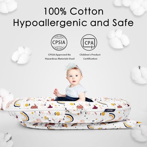 Image of MEXXI Infant Lounger Baby Nest Replacement Cover | Hypoallergenic | Premium | [Fits Dockatot Deluxe+] (Cover Only) (Rainbow Dino)