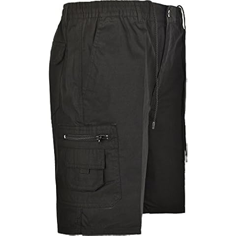 Mens Cargo Combat Shorts With Multi Pockets Elasticated Waist Small To 5XL (5X-Large, Black) Cover