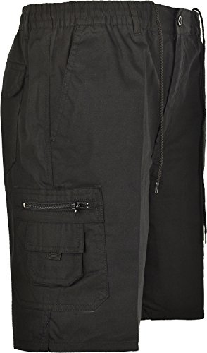 Mens Cargo Combat Shorts With Multi Pockets Elasticated Waist Small To 5XL (X-Large, Black)