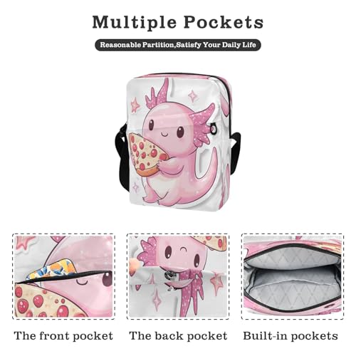 Crossbody Bag Cute Axolotl Pizza Messenger Bag for Women Men Purse Shoulder Bag Satchel Bag with Adjustable Strap 214B88902