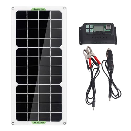 Solimery Cargador de BateríA PortáTil de 12V con Panel Solar de 30W para Coche, Furgoneta, Caravana, con Controlador 100A