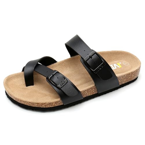 Image of WTW Men's Cork Footbed Sandals Slip on Beach Slide Slipper Shoes with Adjustable Metal Buckle Strap for Men Causal Style