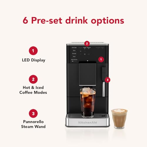 KitchenAid 5KES8452 Fully Automatic Espresso Maker with Iced Coffee KF2, Bean to Cup Coffee Machine with Built-in Grinder, 7 Recipe Options, Steam Wand, Matte Black - Image 6
