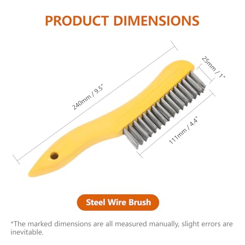 Image of 3 Pack Wire Scratch Brushes with Plastic Shoe Handle and 4-Row Heavy Duty Steel Bristles for Removing Paint Stains Rust Corrosion Welding Slag and More