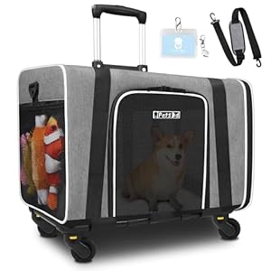 Cat Carrier with Wheels Rolling Pet Carrier 18.5×13.5×13.5inch for Small Medium Dog and Cat Soft Sided Carrier Foldable with Wheels Under 20lbs for Pets to Hospital Traveling (Grey)