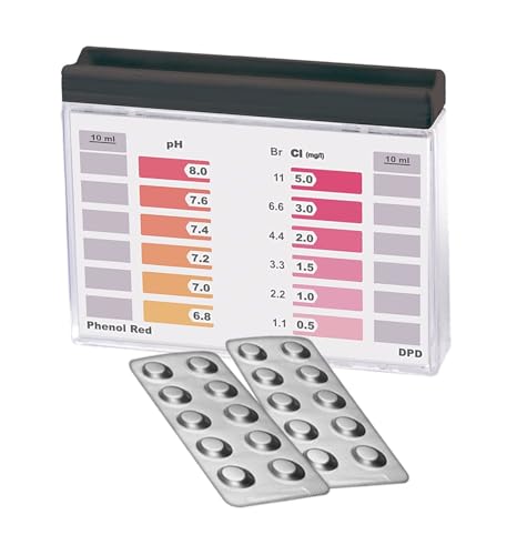Tester d'acqua Rapid Methode, cloro pH, con 20 compresse di prova, 10 x fenolo rosso e 10 DPD1, visualizzazione di 12 diverse letture