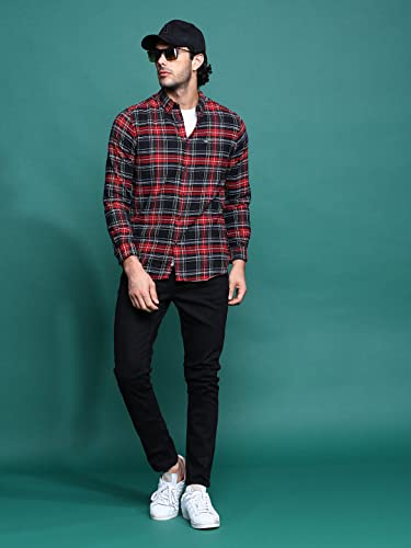 Image of THE BEAR HOUSE Men's Cotton Black & Red Checks Slim Fit Shirt | L |TBH-Anglo-BK-L |