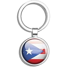 Puerto Rico Glossy Flag Map Label Round Stainless Steel Metal Key Chain Keychain Ring Double Sided Deisgn