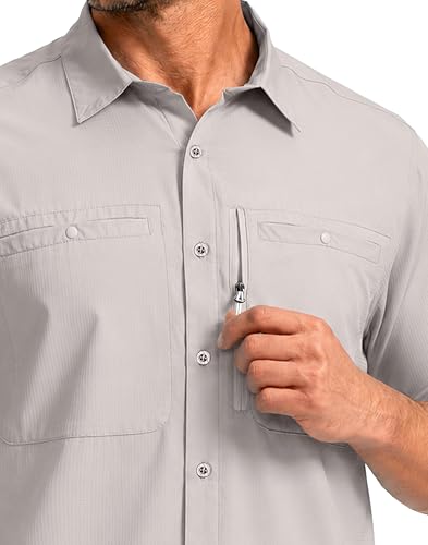 Image of G Gradual Men's Fishing Shirts with Zipper Pockets UPF 50+ Lightweight Cool Short Sleeve Button Down Shirts for Men Hiking