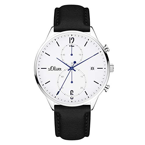 s.Oliver Herren Analog Analogquarz Uhr mit Echtleder Armband SO-4126-LC