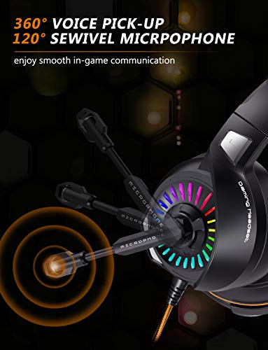 ZIUMIER Z20 Gaming Headset for PS4, Xbox One, PC, with Noise Isolation Microphone, 50mm Driver, RGB LED Light, Surround Sound, Orange