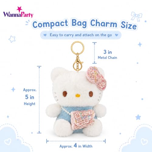 Image of Wanna Party Cute Kawaii Blue Cat Plush Keychain, Soft Pink & Blue Bag Charm with Bow