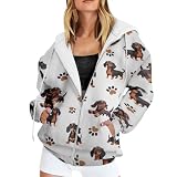 Generisch Femme Sweat à capuche avec motif teckel - Sweat à capuche amusant avec impression de chien | Sweat décontracté avec impression intégrale pour les fans de teckels, M