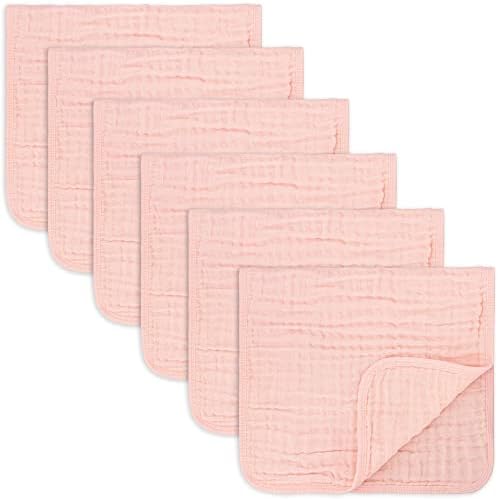 Comfy Cubs Muslin Cloths for Baby, Baby Essentials, Burp Cloths, Muslin Squares, 100% Cotton, Hand Washcloths 6 Layers Extra Absorbent and Soft (White, Pack of 6)