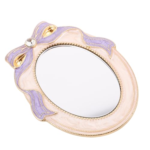 MERRYHAPY Small Vintage Portable Makeup Mirror for Compact Violet Handheld Vanity Mirror with Rhinestone Bow for Purse and Daily Use