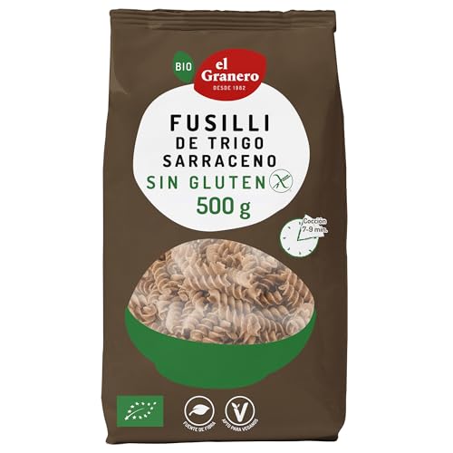 El Granero Integral - Fusilli de Trigo Sarraceno Sin Gluten BIO - 500 g - Alto Contenido en Proteínas, Vitaminas, Minerales y Fibra - Ideal para Recetas de Pasta - Apto para Veganos y Celíacos
