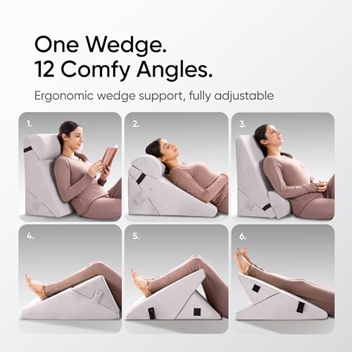 Image of Frido Adjustable Wedge Max Cushion, 12-Way Adjustable Pregnancy Pillow & Leg Elevation Pillow, Relieves Neck, Back & Shoulder Pain, Great for Reading, Sleeping & Relaxing | Slate Grey