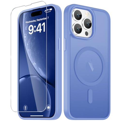 Image of YENAPOON for iPhone 14 Pro Max Case, Matte Magnetic Phone Cover [with 1 Screen Protector] [Support for MagSafe] [Shockproof Military Grade Protection] Translucent Frosted Back, Purple