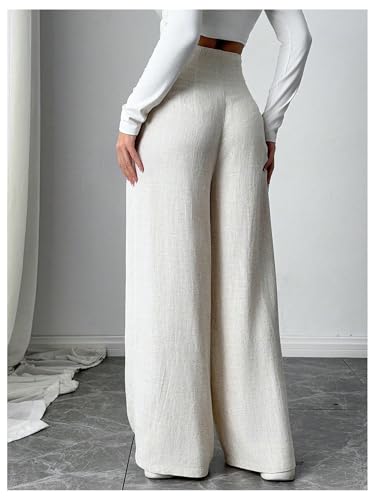 MakeMeChic Women's Summer Linen Pants Vacation High Waisted Wide Leg Palazzo Trousers2