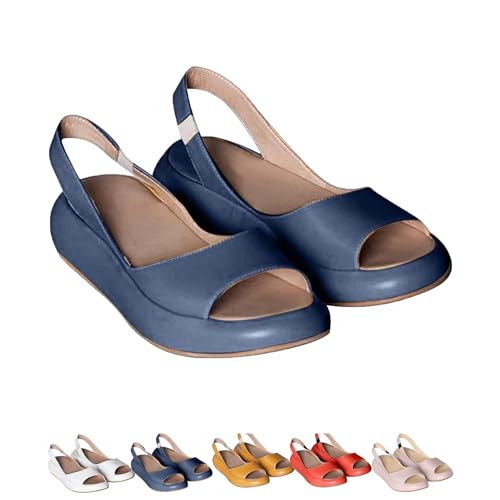 XQILGVF Sandalias planas cómodas para mujer. Sandalias ortopédicas planas informales ultracómodas, sin cordones, para caminar en la playa. (Blue,42)