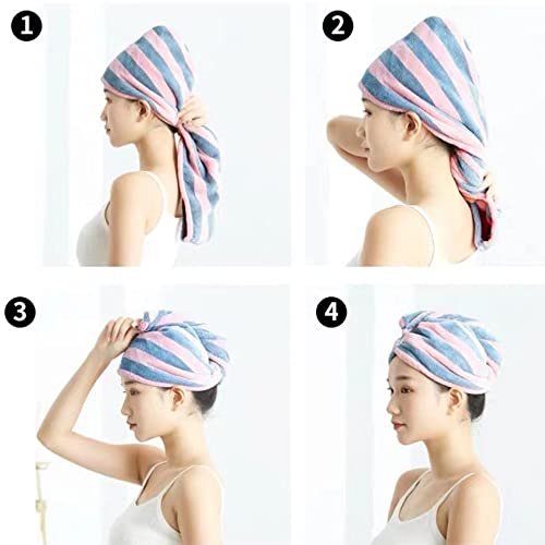 Topyueyiliyi 2 Pcs Dry Hair Caps Microfibre Hair Drying Towel Wrap Soft And Anti Frizz Head Turban Towel For Women Girl Wet Long Thick Hair（Pink Gray&White Pink Stripe） #TOP4