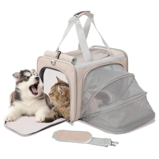 H.S.C - Transportador de mascotas para gatos adultos, 18 libras, espacio expandible, lados suaves, bolsa de transporte plegable para gatos grandes, bolsa de transporte resistente (caqui)