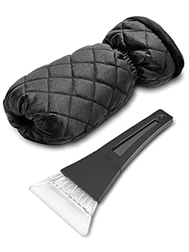Fruholt 1 Pack Ice Scraper Mitt for Car Windshield Waterproof Snow Scraper Remover with Glove for Car Window Warm Scratch-Free