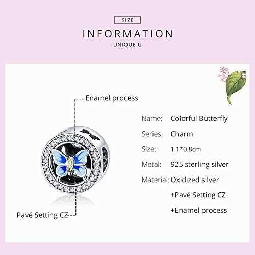 Shining Charm Cute Butterfly 925 Sterling Silver Charms Beads for Bracelets with Clear and Yellow CZ Blue Enamel Christmas Jewellery - Image 4