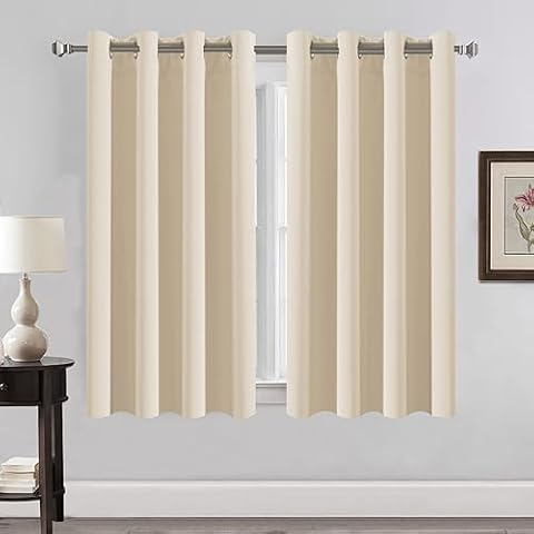 L.VICTEX Blackout Curtains for Bedroom 1 Panel Thermal Insulated Room Darkening Dark Black Out Drapery Grommet Window Treatments Drapes for Living Room, 52x63 Inches Long, Beige Cover