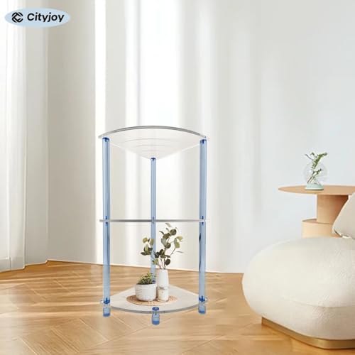 Cityjoy Tabouret d'angle en acrylique transparent pour salle de bain, salle de bain, salle de bain, rasage, savon, shampooing, parfum (3 niveaux, bleu clair) – vue 7