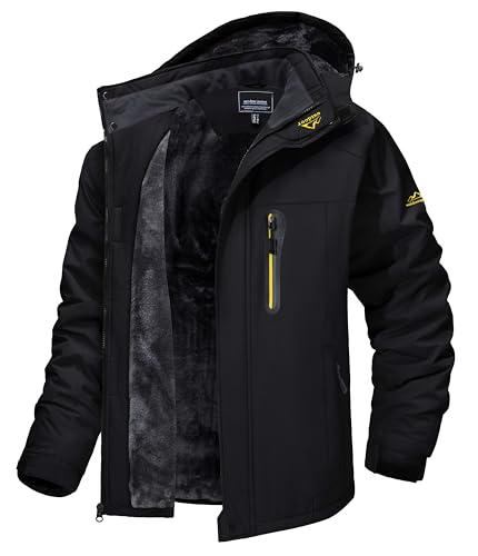 TACVASEN - TACVASEN Men's Winter Jackets Skiing Jacket with Hoodie Water-Resistant Heavy Winter Coat Softshell Coats Warm Windproof Softshell Black Jacket Travel Walking - -10%