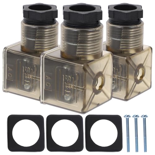 SOLUSTRE Tea Colored 3 Prong Connector with Led Indicator Light Durable Solenoid Valve Plug 1.96X1.02X1.02In for Industrial Hydraulic and Pneumatic Solenoid Coils
