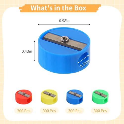 1200 Pcs Pencil Sharpeners Bulk, Mini Handheld Pencil Sharpener, Manual Crayon Sharpeners, Office School Supplies, Mini Pencil Sharpeners for Goodie Bags, Classroom Prizes and School Supplies - Thumbnail 5