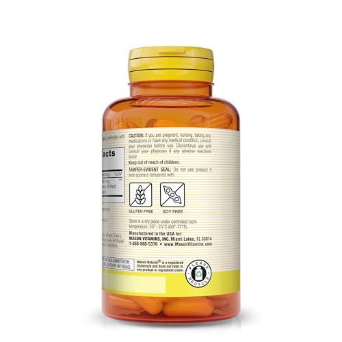 MASON NATURAL Red Yeast Rice - Improved Blood Circulation, Healthy Immune System, Supports Cardiovascular and Overall Health, Herbal Supplement, 60 Capsules
