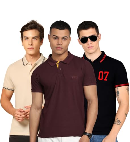 Image of INKKR Men's Solid Polo Neck Half Sleeve Stylish T-Shirt Combo