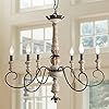 LALUZ Farmhouse Chandelier, French Country Lighting for Dining Room, 6-Light Shabby Chic Chandelier, Cloud Arms in Rusty Metal Finish, Distressed Wood, 31.1" L